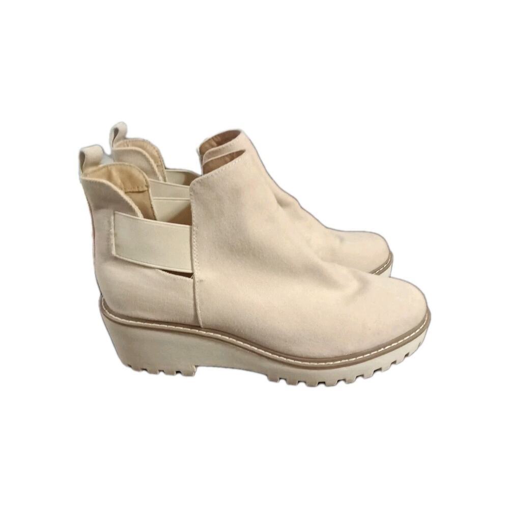 DV By Dolce Vita Boots Womens 10 Rolinda Wedge Ankle Bootie Beige Canvas - Picture 4 of 8